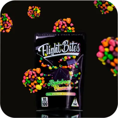 A grape flavored gummy made with real fruit and topped with crunchy candy pieces.